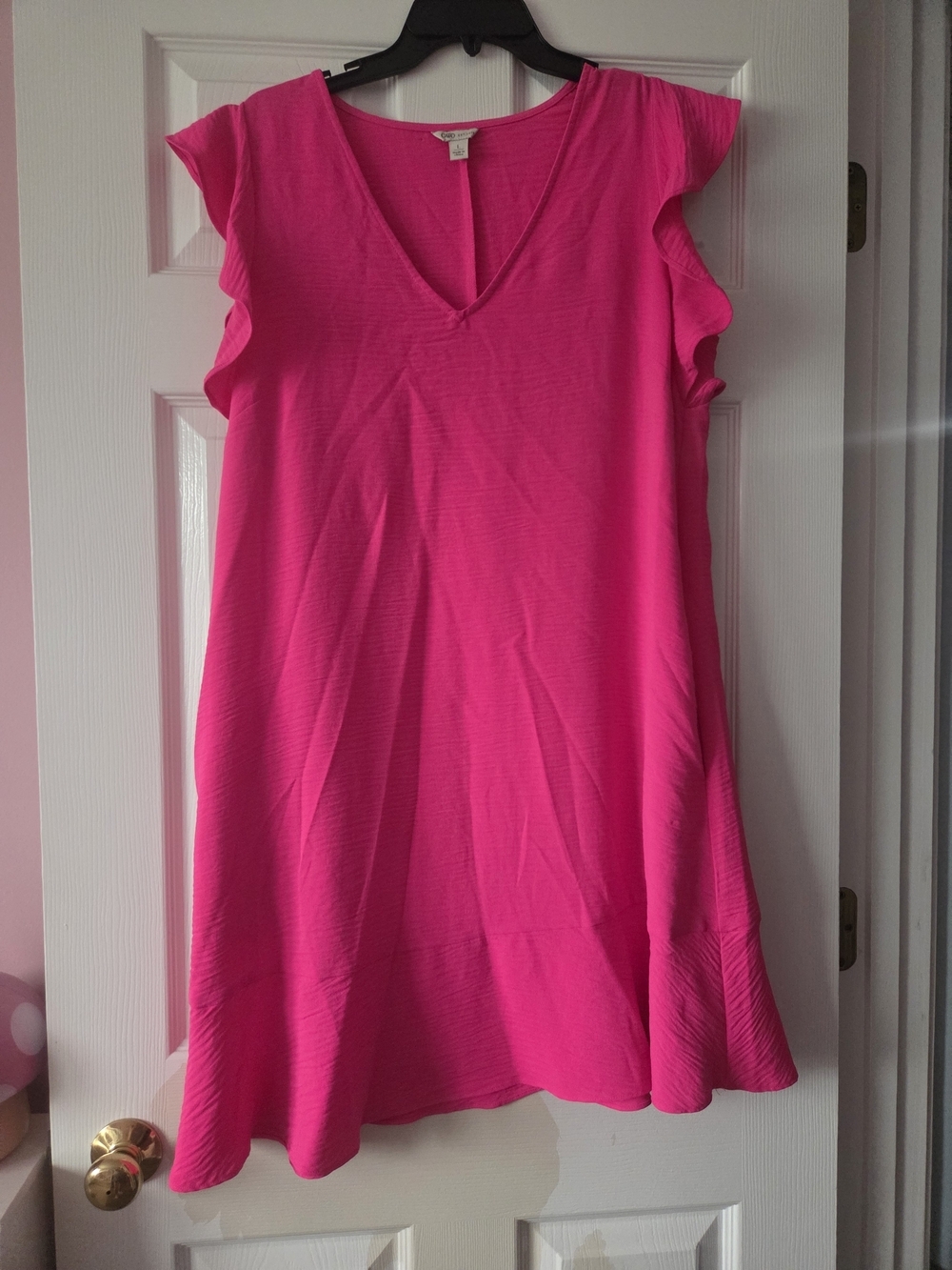 Cato Pink V Neck Ruffle Sleeve Dress Size L